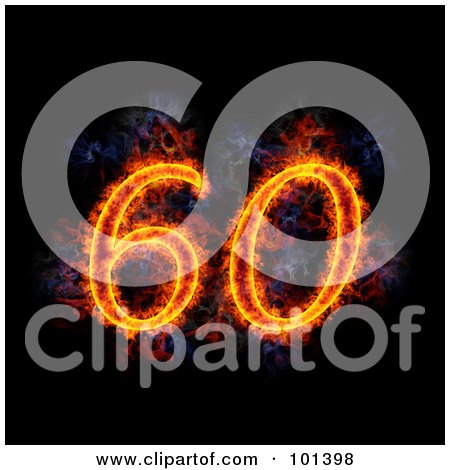 Royalty-Free (RF) Clipart Illustration of a Flaming 60 For 60th Anniversary, Over Black by Michael Schmeling
