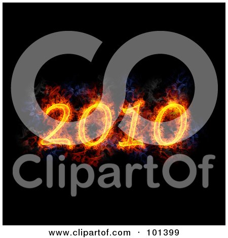 Royalty-Free (RF) Clipart Illustration of a Flaming 2010 Over Black by Michael Schmeling