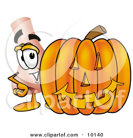 Clipart Picture of a Nose Mascot Cartoon Character With a Carved Halloween Pumpkin by Mascot Junction