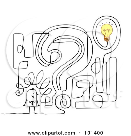 Royalty-Free (RF) Clipart Illustration of a Stick Businessman By A Question Mark Maze by NL shop