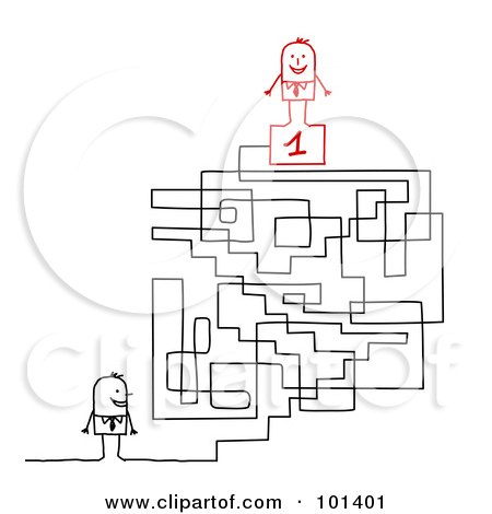 Royalty-Free (RF) Clipart Illustration of a Stick Businessman By A Maze by NL shop