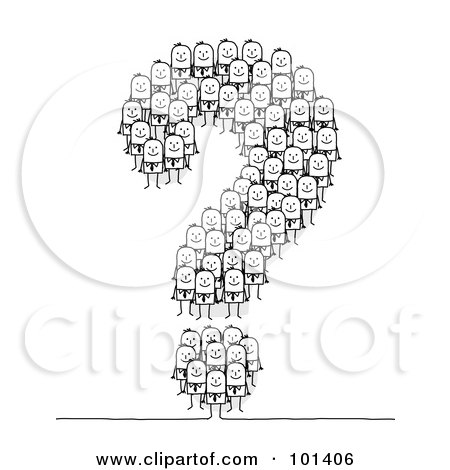 Royalty-Free (RF) Clipart Illustration of a Group Of Stick Business Men Forming A Question Mark by NL shop