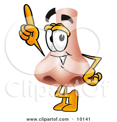Clipart Picture of a Nose Mascot Cartoon Character Pointing Upwards by Mascot Junction