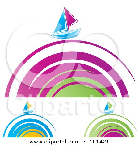 Royalty-Free (RF) Clipart Illustration of a Digital Collage Of Sailboats On Colorful Spiral Waves by MilsiArt