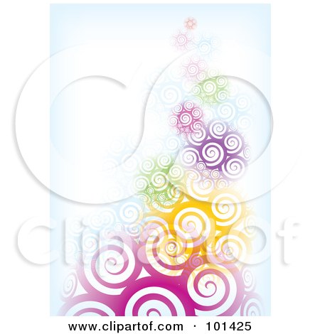 Royalty-Free (RF) Clipart Illustration of a Background Of Abstract Colorful Spirals Fading Into Blue And White by MilsiArt