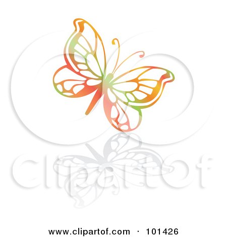Royalty-Free (RF) Clipart Illustration of a Colorful Butterfly With A Reflection On White by MilsiArt