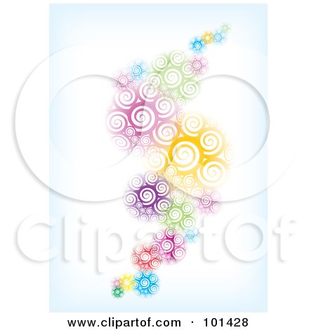 Royalty-Free (RF) Clipart Illustration of a Background Of A Wave Of Abstract Spirals Fading Into Blue And White by MilsiArt