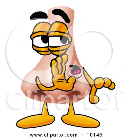 Clipart Picture of a Nose Mascot Cartoon Character Whispering and Gossiping by Mascot Junction