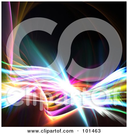 Royalty-Free (RF) Clipart Illustration of a Fractal Background Of Colorful Swooshes Over Black - 3 by Arena Creative