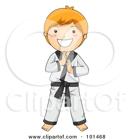 Royalty-Free (RF) Clipart Illustration of a Happy Red Haired Boy Standing In A Karate Suit by BNP Design Studio