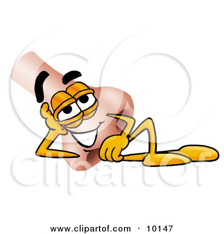 Clipart Picture of a Nose Mascot Cartoon Character Resting His Head on His Hand by Mascot Junction
