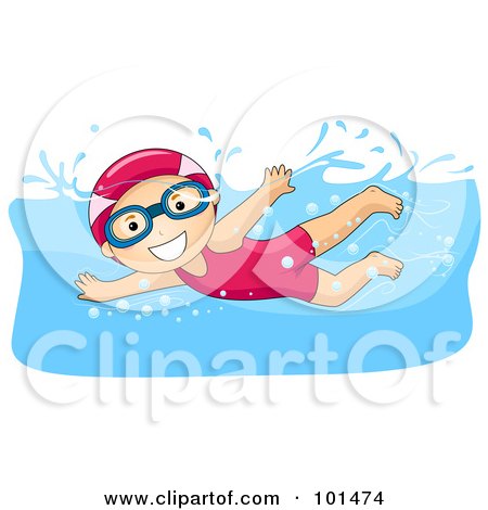 Royalty-Free (RF) Clipart Illustration of a Happy Girl Wearing A Cap And Swimming by BNP Design Studio
