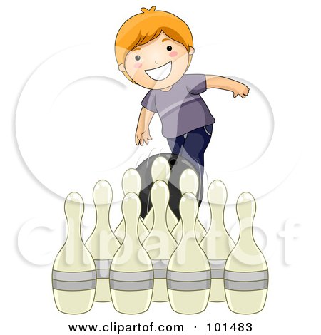 Royalty-Free (RF) Clipart Illustration of a Happy Red Haired Boy Releasing A Bowling Ball by BNP Design Studio