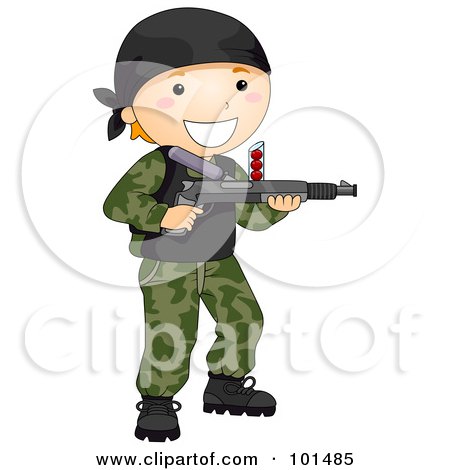 Royalty-Free (RF) Clipart Illustration of a Happy Boy Playing Paintball by BNP Design Studio