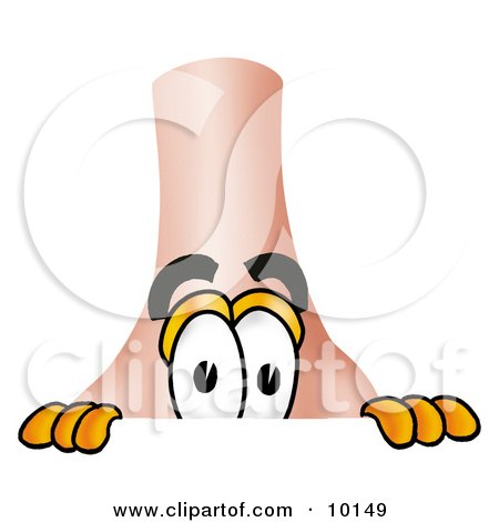 Clipart Picture of a Nose Mascot Cartoon Character Peeking Over a Surface by Mascot Junction