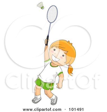 Royalty-Free (RF) Clipart Illustration of a Happy Girl Playing Badminton by BNP Design Studio
