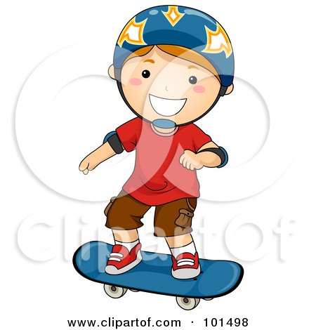 Royalty-Free (RF) Clipart Illustration of a Happy Red Haired Boy Wearing A Helmet And Skateboarding by BNP Design Studio