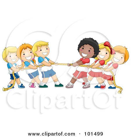 Royalty-Free (RF) Clipart Illustration of a Group Of Diverse Children Playing Tug Of War With A Rope by BNP Design Studio