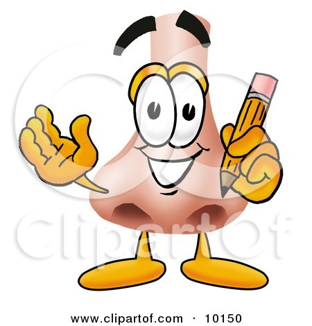 Clipart Picture of a Nose Mascot Cartoon Character Holding a Pencil by Mascot Junction