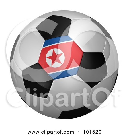 Royalty-Free (RF) Clipart Illustration of a 3d North Korea Flag On A Traditional Soccer Ball by stockillustrations