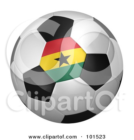 Royalty-Free (RF) Clipart Illustration of a 3d Ghana Flag On A Traditional Soccer Ball by stockillustrations