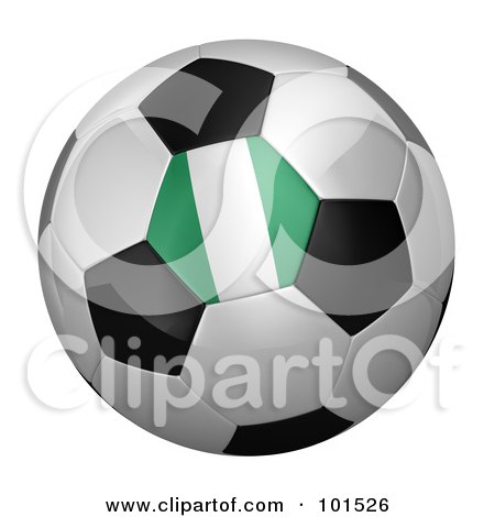 Royalty-Free (RF) Clipart Illustration of a 3d Nigeria Flag On A Traditional Soccer Ball by stockillustrations