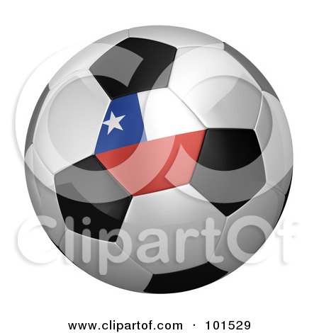 Royalty-Free (RF) Clipart Illustration of a 3d Chile Flag On A Traditional Soccer Ball by stockillustrations
