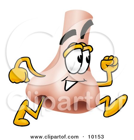 Clipart Picture of a Nose Mascot Cartoon Character Running by Mascot Junction