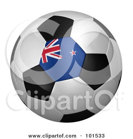Royalty-Free (RF) Clipart Illustration of a 3d New Zealand Flag On A Traditional Soccer Ball by stockillustrations