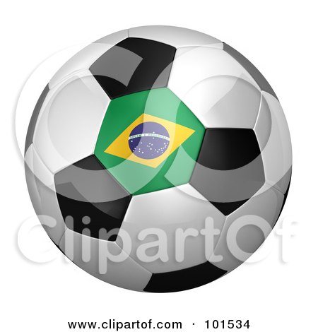 Royalty-Free (RF) Clipart Illustration of a 3d Brazil Flag On A Traditional Soccer Ball by stockillustrations