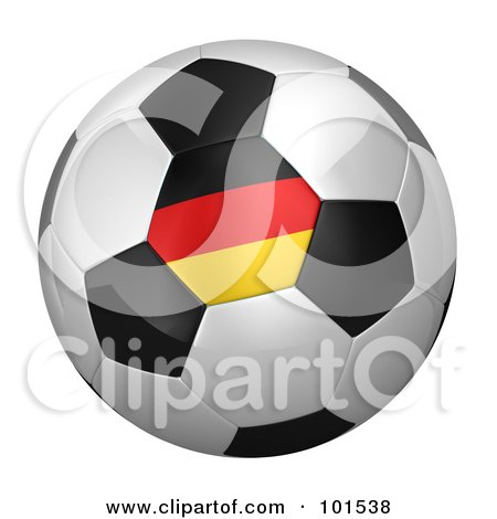 Royalty-Free (RF) Clipart Illustration of a 3d Germany Flag On A Traditional Soccer Ball by stockillustrations