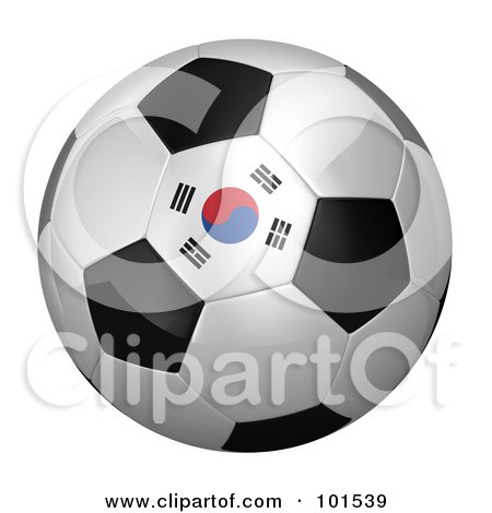 Royalty-Free (RF) Clipart Illustration of a 3d South Korea Flag On A Traditional Soccer Ball by stockillustrations