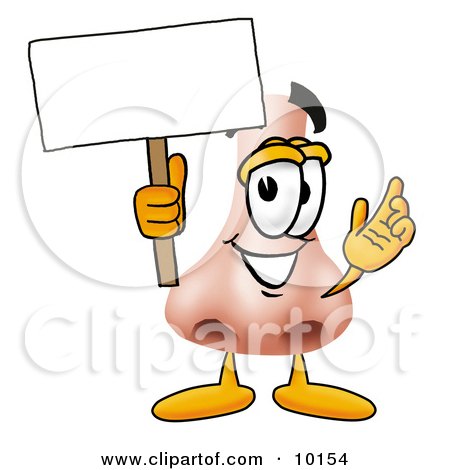 Clipart Picture of a Nose Mascot Cartoon Character Holding a Blank Sign by Mascot Junction