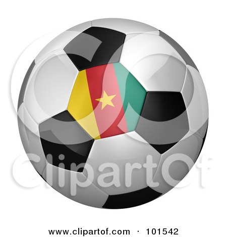 Royalty-Free (RF) Clipart Illustration of a 3d Cameroon Flag On A Traditional Soccer Ball by stockillustrations