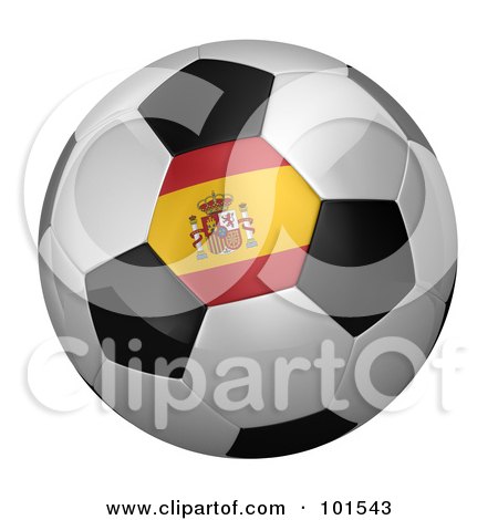 Royalty-Free (RF) Clipart Illustration of a 3d Spain Flag On A Traditional Soccer Ball by stockillustrations