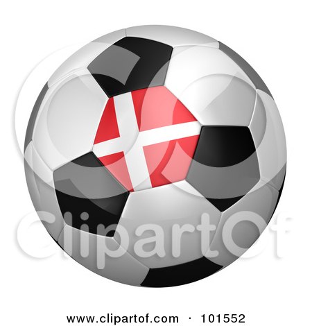 Royalty-Free (RF) Clipart Illustration of a 3d Denmark Flag On A Traditional Soccer Ball by stockillustrations