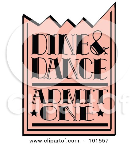 Royalty-Free (RF) Clipart Illustration of a Pink Dine And Dance Admission Ticket by Andy Nortnik