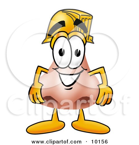 Clipart Picture of a Nose Mascot Cartoon Character Wearing a Helmet by Mascot Junction