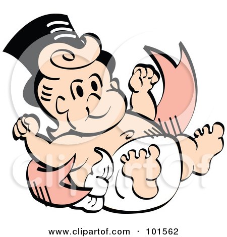 Royalty-Free (RF) Clipart Illustration of a New Year Baby Resting Against A Banner by Andy Nortnik