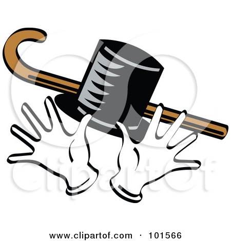 Royalty-Free (RF) Clipart Illustration of Jazz Hands With A Cane And Top Hat by Andy Nortnik