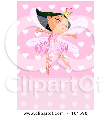 Royalty-Free (RF) Clipart Illustration of a Hispanic Princess Ballet Fairy Over A Polka Dot And Heart Background by Pushkin