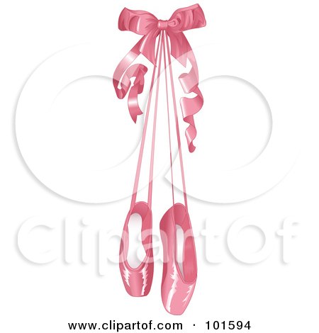 Royalty-Free (RF) Clipart Illustration of a Pair Of Pink Satin Ballet Slippers Hanging With A Bow by Pushkin