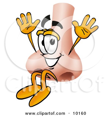Clipart Picture of a Nose Mascot Cartoon Character Jumping by Mascot Junction