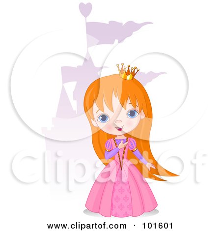 Royalty-Free (RF) Clipart Illustration of a Red Haired Princess Girl Standing Near A Purple Castle by Pushkin