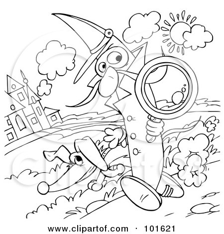 Royalty-Free (RF) Clipart Illustration of a Coloring Page Outline Of A Detective Banana by Alex Bannykh