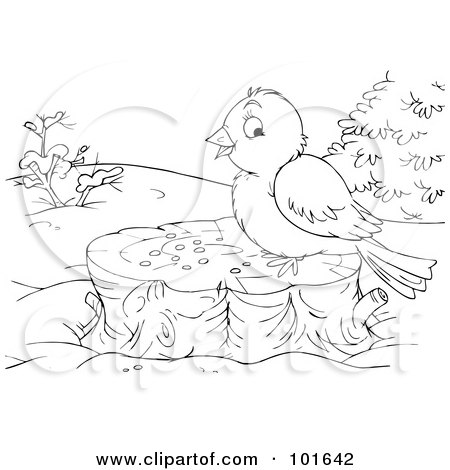 Royalty-Free (RF) Clipart Illustration of a Coloring Page Outline Of A Bird On A Stump by Alex Bannykh