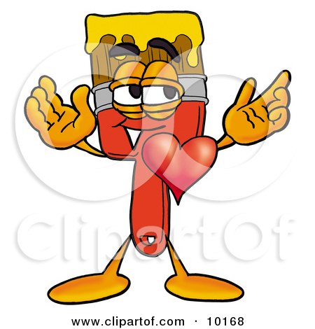 Clipart Picture of a Paint Brush Mascot Cartoon Character With His Heart Beating Out of His Chest by Mascot Junction