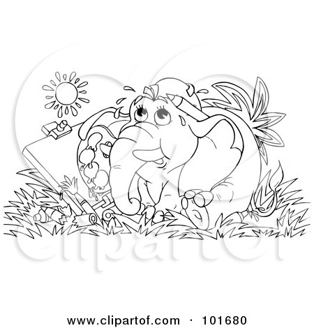 Royalty-Free (RF) Clipart Illustration of a Coloring Page Outline Of A Painting Elephant by Alex Bannykh
