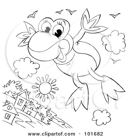 Royalty-Free (RF) Clipart Illustration of a Coloring Page Outline Of A Leaping Frog Trying To Fly by Alex Bannykh
