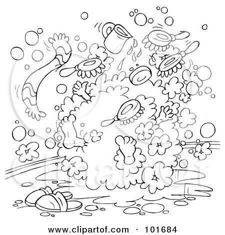 Royalty-Free (RF) Clipart Illustration of a Coloring Page Outline Of A Person Hidden In A Ball Of Soapy Bubbles by Alex Bannykh